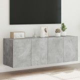 VidaXL Comode TV de perete cu lumini LED 2 buc. gri beton 60x35x41 cm