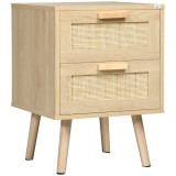HOMCOM Noptiera pentru Dormitor cu 2 Sertare, Masuta de cafea in Stil Boho Elegante, 40x40x56cm, Culoare Lemn Natur | Aosom Romania
