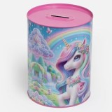 Pusculită Metalică Unicorn Roz cu Model Curcubeu, CMCLASS