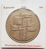 1855 Marea Britanie UK Anglia 5 Pounds 1996 Queen&#039;s 70th Birthday km 974, Europa