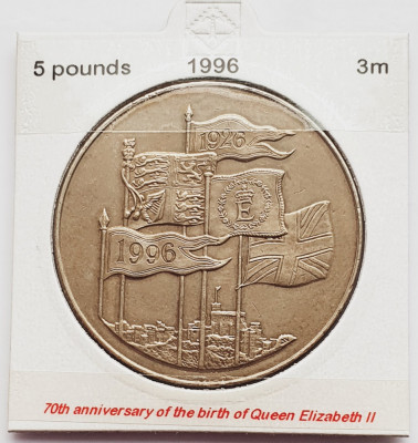 1855 Marea Britanie UK Anglia 5 Pounds 1996 Queen&amp;#039;s 70th Birthday km 974 foto
