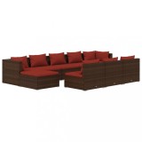 Cumpara ieftin Set mobilier de gradina cu perne, 10 piese, maro, poliratan