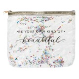Portfard transparent cu confetti, 20x17 cm, fermoar auriu, CMCLASS