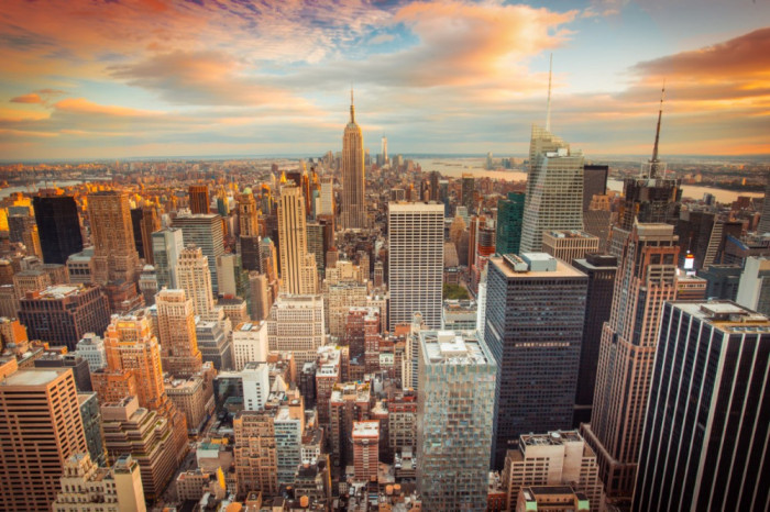 Fototapet autocolant Apus de soare peste New York City, 250 x 150 cm