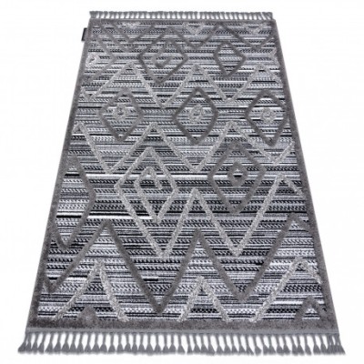 Covor MAROC P657 Caro, Zigzag, Etnic negru / gri Franjuri Berber shaggy, 140x190 cm foto