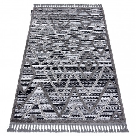 Covor MAROC P657 Caro, Zigzag, Etnic negru / gri Franjuri Berber shaggy, 140x190 cm