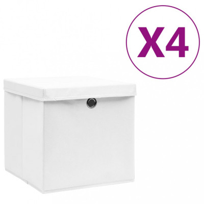 Cutii depozitare cu capac, 4 buc., alb, 28x28x28 cm foto