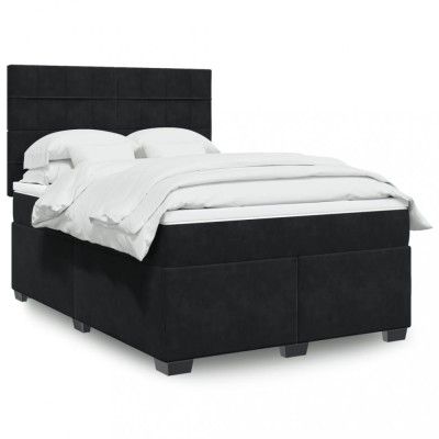 vidaXL Pat box spring cu saltea, negru, 140x190 cm, catifea 3290908 foto