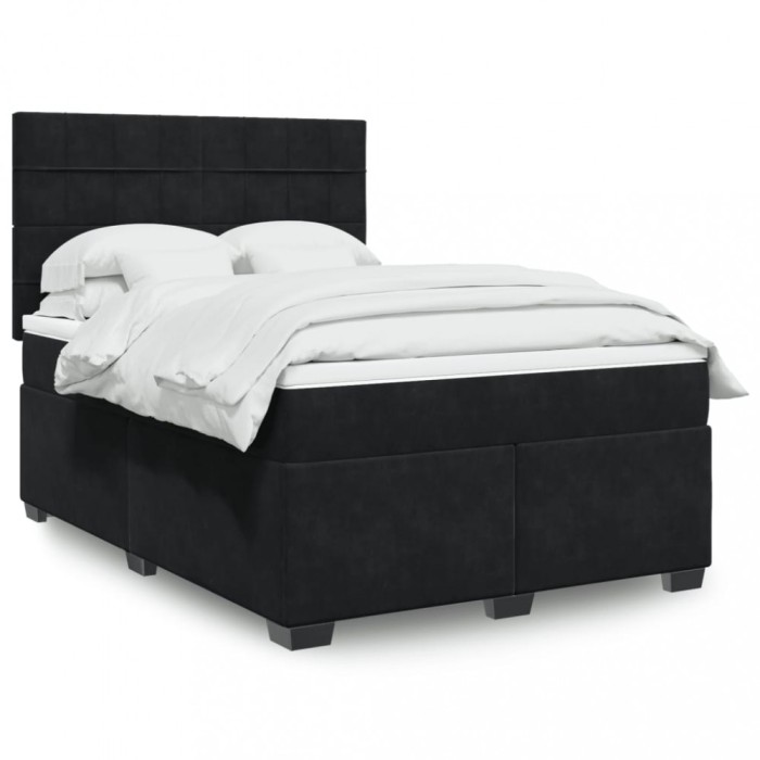 vidaXL Pat box spring cu saltea, negru, 140x190 cm, catifea 3290908