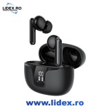 Casti Wireless Audio LUKETO, Anularea zgomotului, Fara fir, Carcasa magnetica, Afisaj digital, Bluetooth 5.3, Latenta 40m/s, Control tactil, Microfon