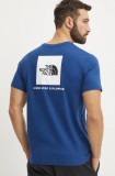 The North Face tricou din bumbac Redbox barbati, culoarea albastru marin, cu imprimeu, NF0A87NPH4B1
