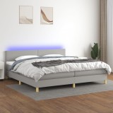 Cumpara ieftin Pat cu arcuri, saltea și LED, gri deschis, 200x200 cm, textil