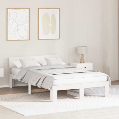 vidaXL Cadru de pat cu headboard Alb 120 x 190 cm Lemn masiv de pin foto