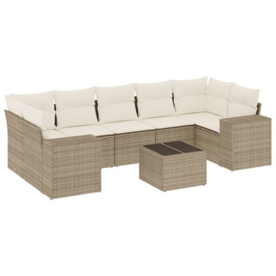 Set canapele de gradina, 8 piese, cu perne, bej, poliratan foto