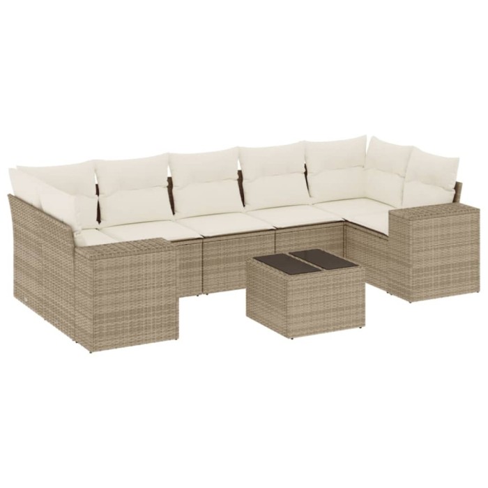 Set canapele de gradina, 8 piese, cu perne, bej, poliratan