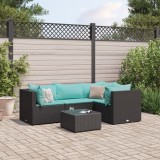 vidaXL Set șezlonguri de grădină, 5 piese, cu perne, negru, poliratan