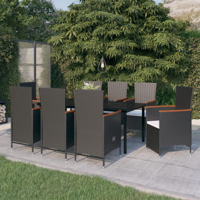 vidaXL Set mobilier de grădină cu perne, 9 piese, negru foto