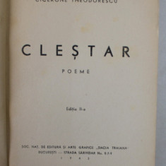 DEDICATIA LUI CICERONE THEODORESCU PE VOLUMUL DE POEME , ' CLESTAR ' , 1943 , COPERTA BROSATA , REFACUTA