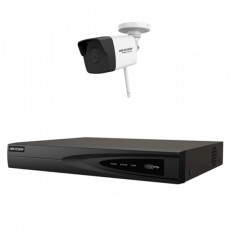 Kit supraveghere wireless o camera Bullet Wi-Fi HiWatch, 2MP, IR 30m + NVR 8 canale, 4MP, H.265+, no HDD + Sursa de alimentare foto