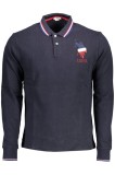 Cumpara ieftin Tricou polo cu maneca lunga, 2 nasturi, broderie, detalii contrastante, logo, 2XL