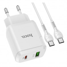 Incarcator Retea cu cablu USB Type-C HOCO N5 Favor, Quick Charge, 20W, 1 X USB - 1 X USB Tip-C, Alb