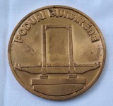 Medalie RSR 1987: Fetești &amp; Cernavodă - Poduri Dunărene, Alamă 6cm, Colecție Rom&acirc;nia