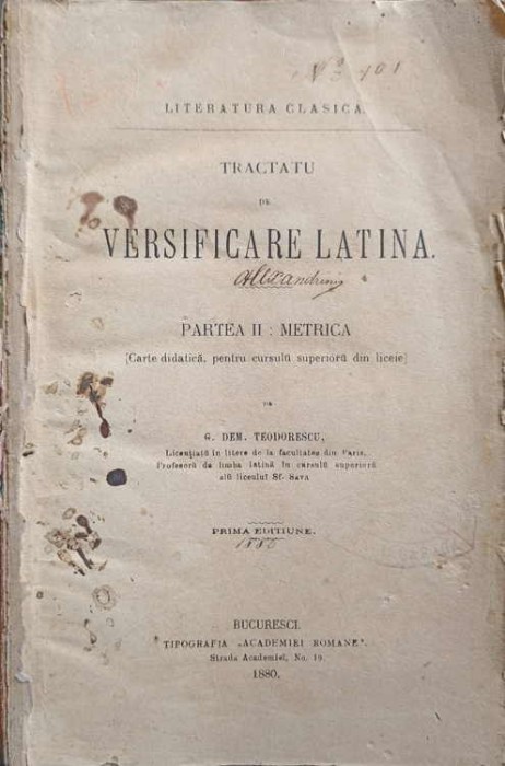 TRACTATU DE VERSIFICARE LATINA PARTEA II: METRICA-G.DEM. TEODORESCU-251637