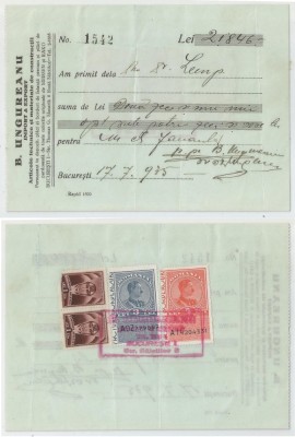 Romania, B. Ungureanu, Import &amp;amp; Export, Chitanta, Bucuresti, 1935 foto