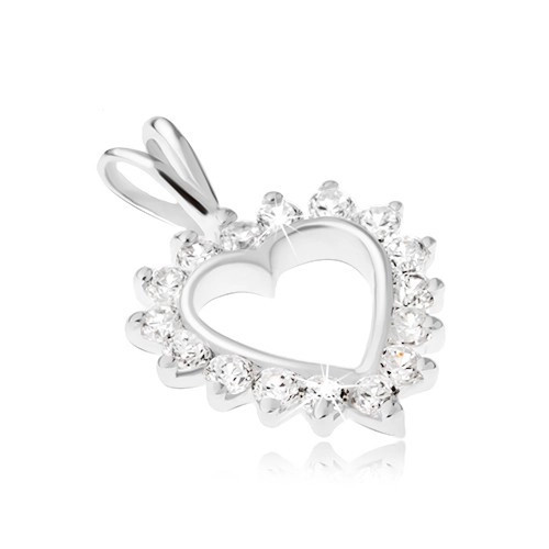 Pandantiv din argint 925 - contur de inimă cu zirconiu transparent