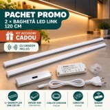Pachet Promo 2x Baghete LED Link 120cm 60W Kit Complet Accesorii Cadou Lumină Rece 6000K Senzor Inteligent Inclus Sistem Modular Montaj Ușor Rapid
