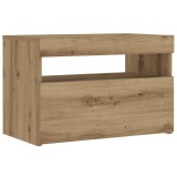 Noptiera cu lumini LED Stejar Artisan 60x35x40cm Lemn prelucrat