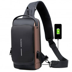 Rucsac de umar inteligent, EVONYX?, Port incarcare USB, Compartiment laptop/tableta, Impermeabil, Anti furt, Negru/Maro foto