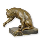 Pisica jucandu-se-statueta din bronz cu un soclu din marmura BX-68, Animale