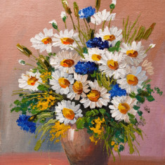 Tablou canvas Flori, margarete, alb, pictura, buchet2, 105 x 70 cm