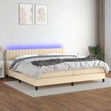 Cumpara ieftin Pat cu arcuri, saltea și LED, crem, 200x200 cm, textil