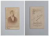 Fotografie de colectie CDV Atelier Josef Jerome, Portret de barbat, Caransebes, Karansebes, Banat, Romania, Austro-Ungaria, ca. 1890