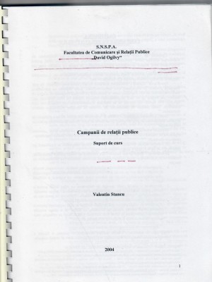 Campanii de relatii publice. Suport de curs, Valentin Stancu foto