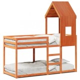 Cumpara ieftin Pat supraetajat cu acoperis maro ceruit 90x200cm lemn masiv pin