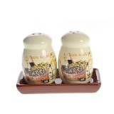 Set recipiente sare si piper din ceramica cu suport 12 cm