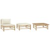 Gossi set mobilier de gradina, cu perne alb crem, 3 piese, bambus