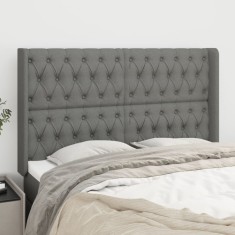 vidaXL Tăblie de pat cu aripioare gri &icirc;nchis 163x16x118/128 cm textil