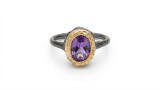 Cumpara ieftin Inel din Argint 925 Patinat E i Aur cu Ametist , Byzantine Texture Ring