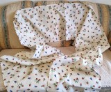 Metraj - Perdeluta Vintage din bumbac cu imprimeu flori rosii si albastre