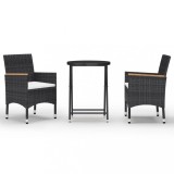 Set mobilier bistro gradina 3 piese negru poliratan si sticla