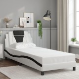 VidaXL Cadru de pat cu tăblie, alb și negru, 90x200 cm piele ecologică