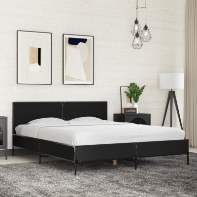vidaXL Cadru de pat, negru, 160x200 cm, lemn prelucrat și metal 3280007 foto