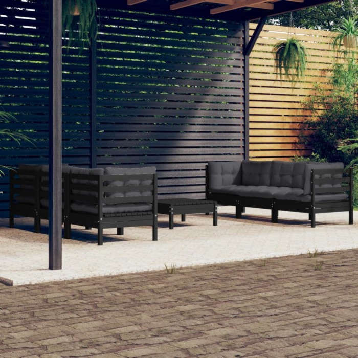 vidaXL Set mobilier grădină cu perne antracit, 7 piese, lemn masiv pin 3096122