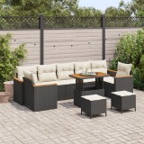 Set canapea grădină vidaXL cu 10 piese și perne negre din ratan poli de acacia, Set dining grădină vidaXL cu 3 piese și perne negre din ratan poli de