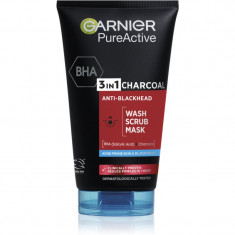 Garnier Pure Active mască facială neagră, contra punctelor negre și a acneei, cu cărbune activ 3 în 1 150 ml