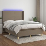 Cumpara ieftin Pat cu arcuri, saltea și LED, gri taupe, 140x200 cm, textil